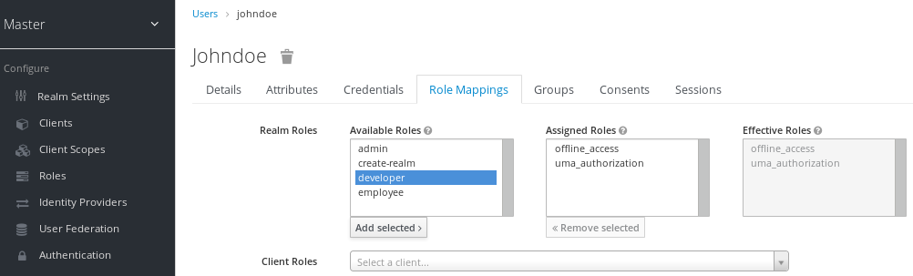 user role mappings