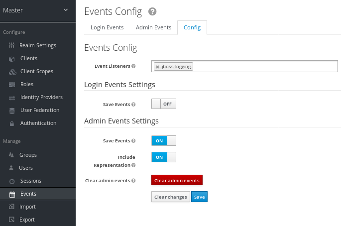 admin events settings