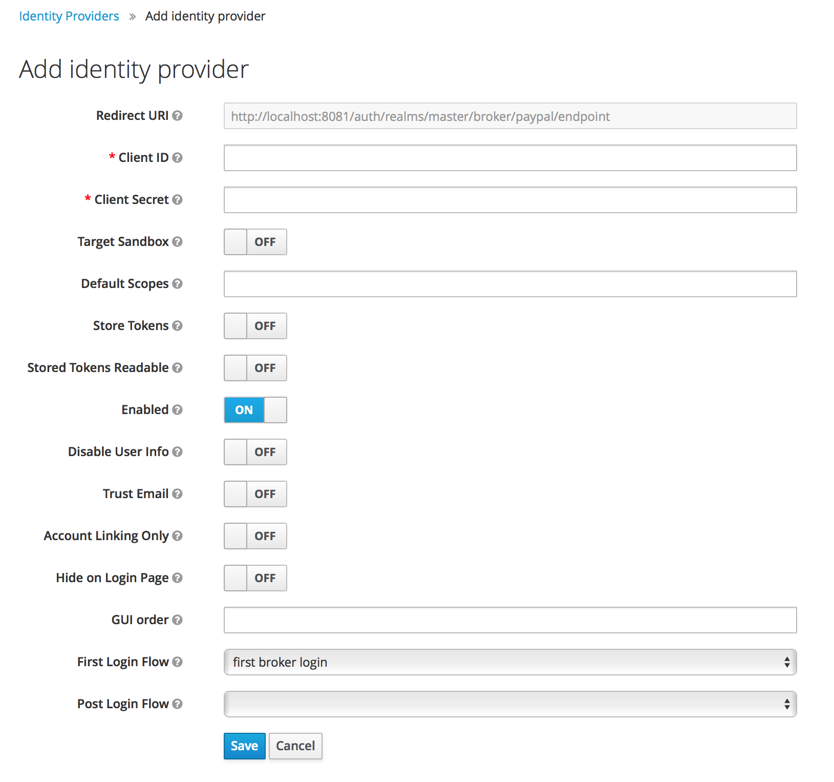 paypal add identity provider