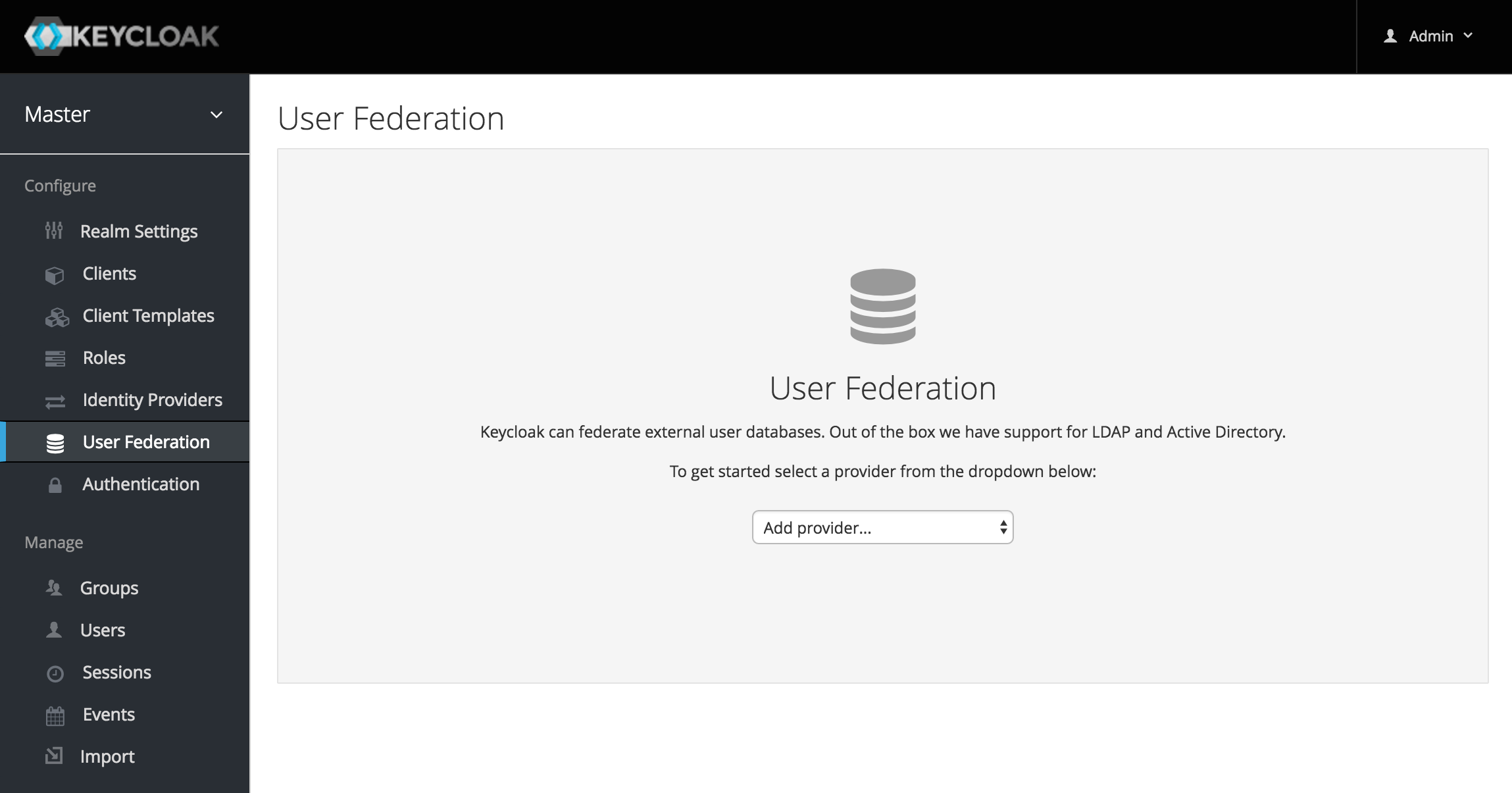 empty user federation page
