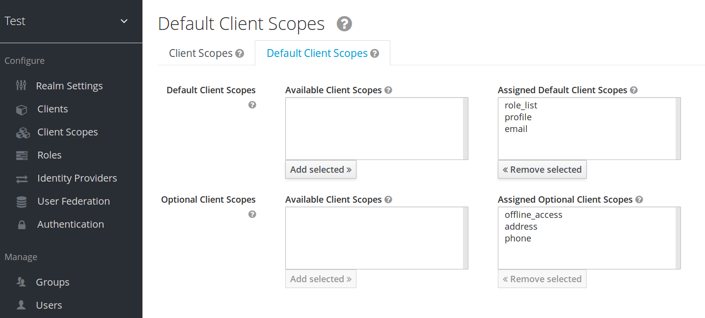 client scopes default
