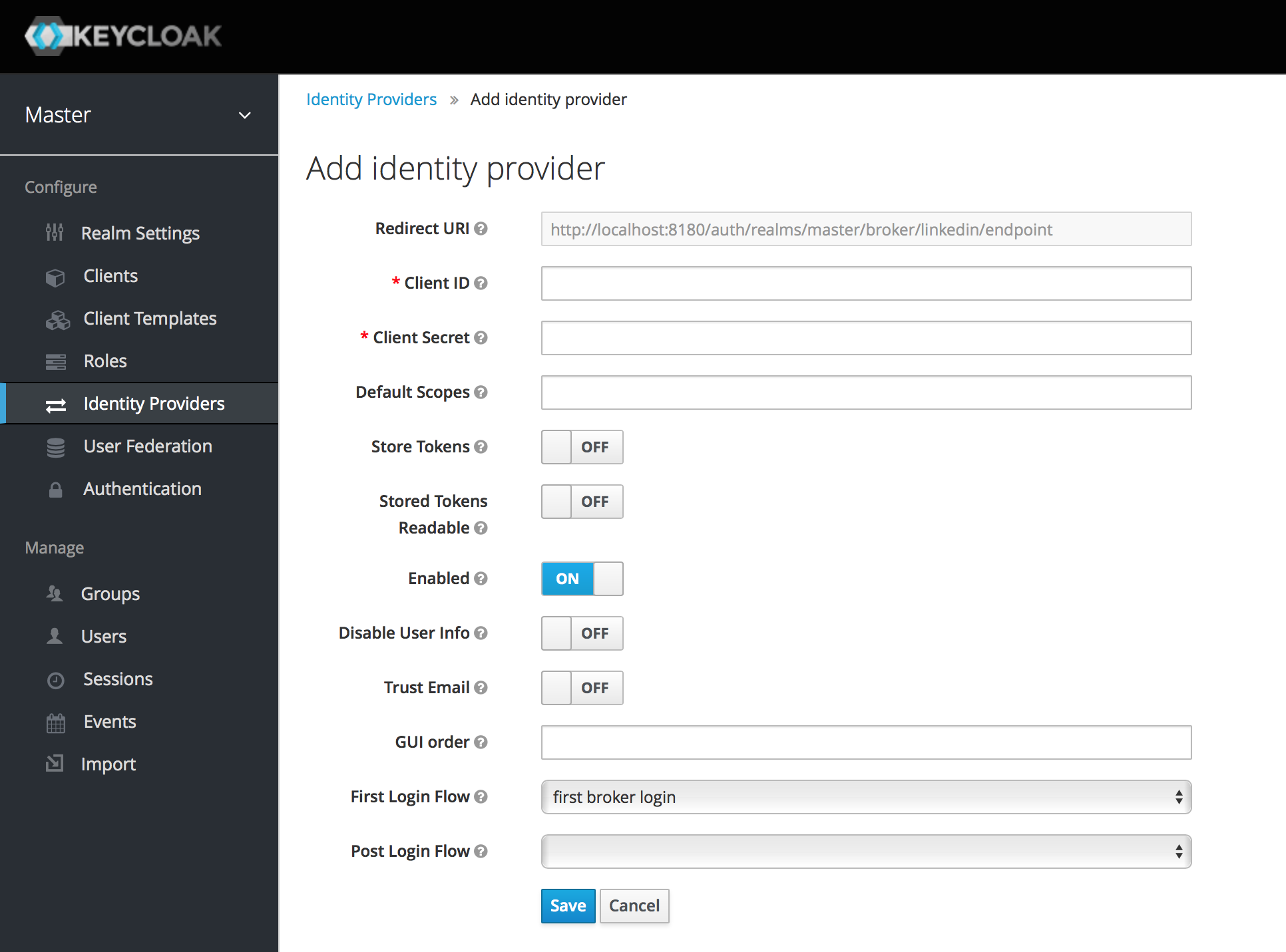 linked in add identity provider