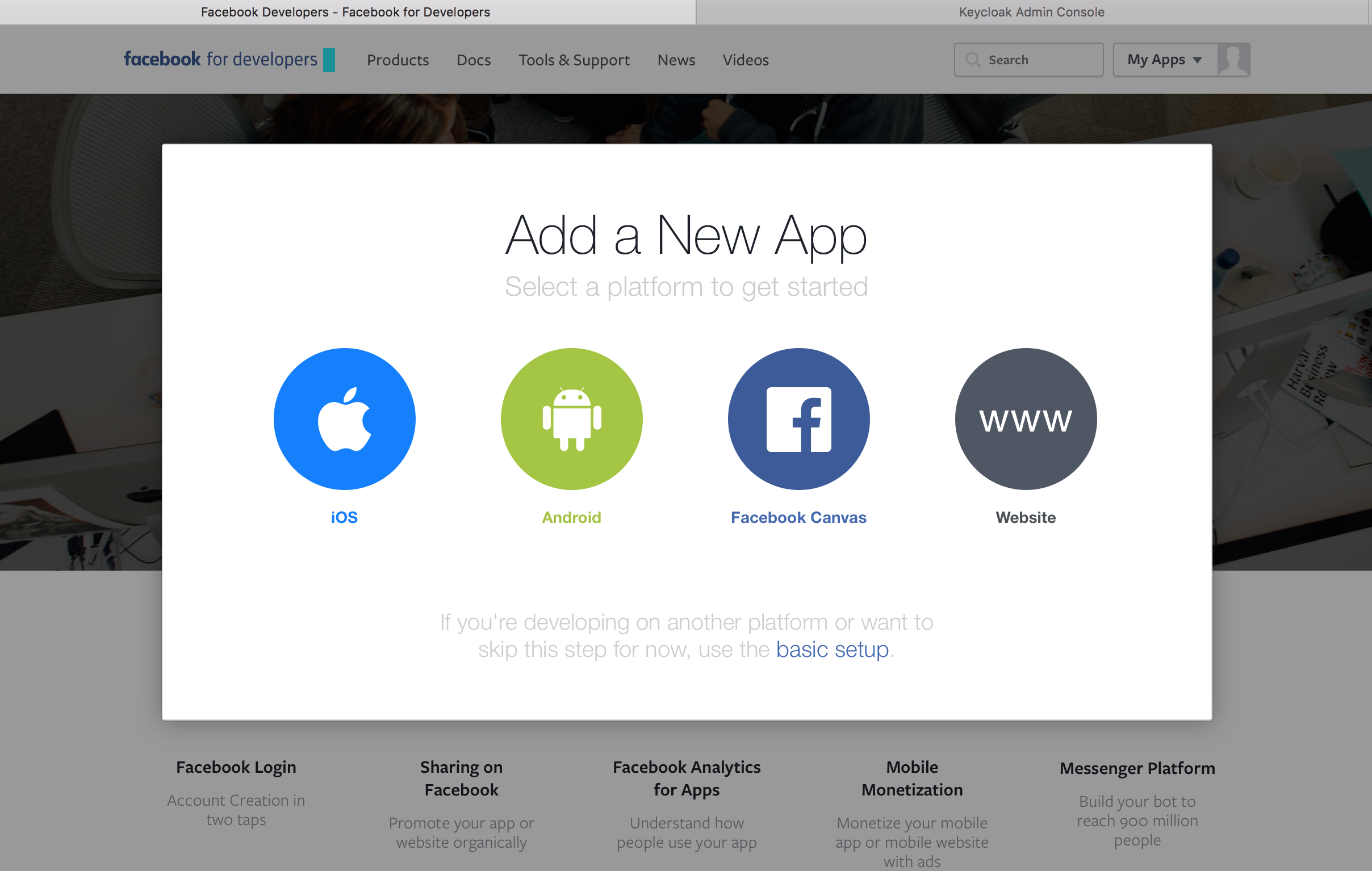 facebook add new app