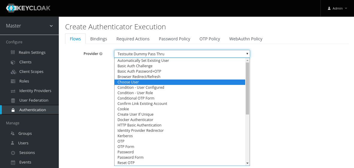 Create authentication execution
