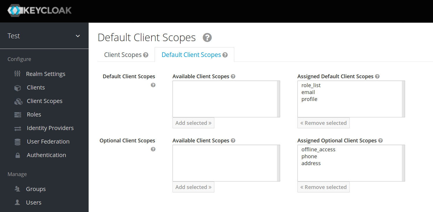 client scopes default